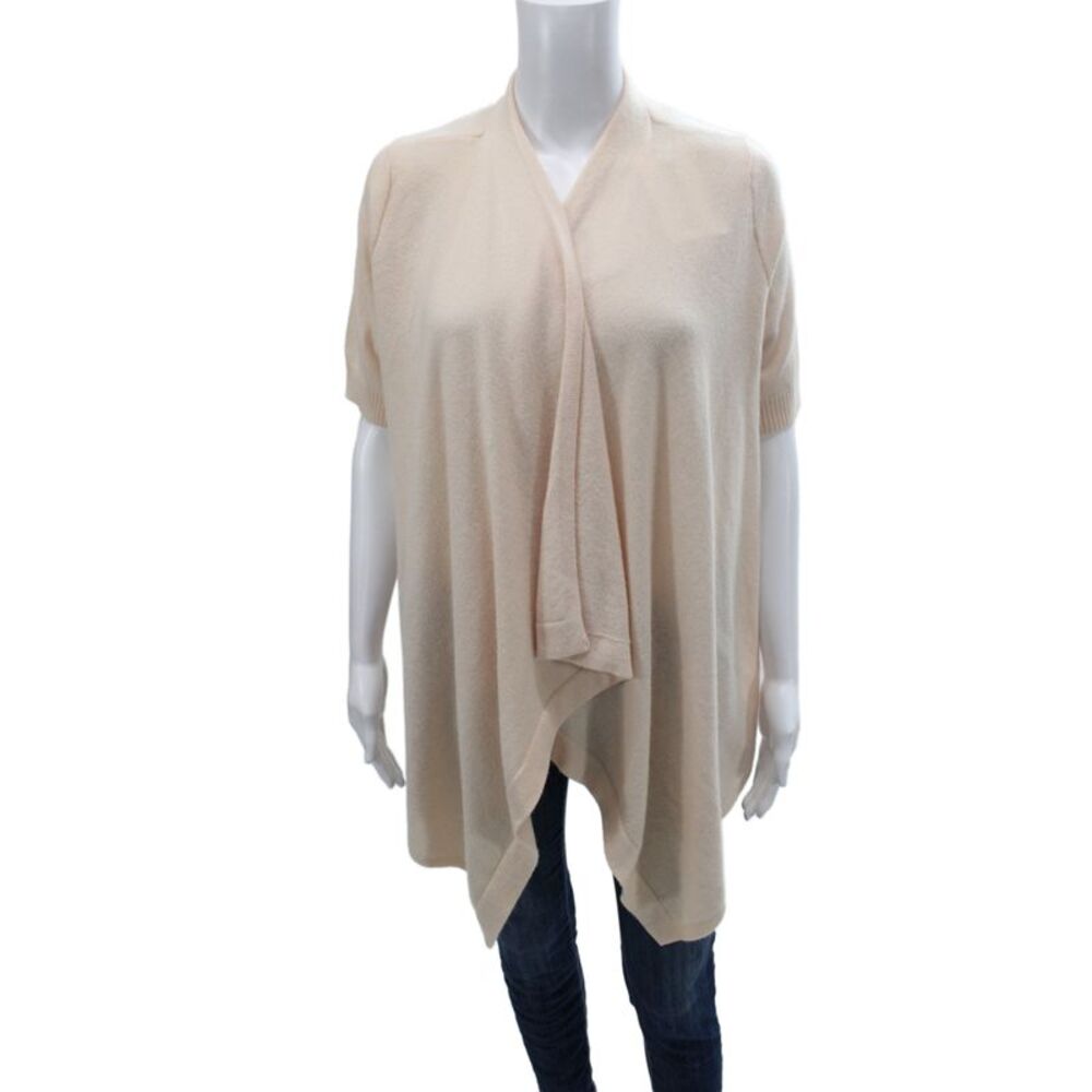 Christopher Fischer Womens Beige Cashmere V-Neck Cardigan Short Sleeve Size M
